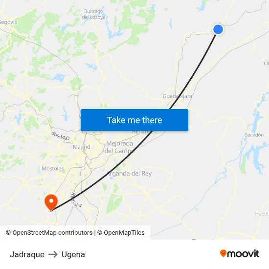 Jadraque to Ugena map