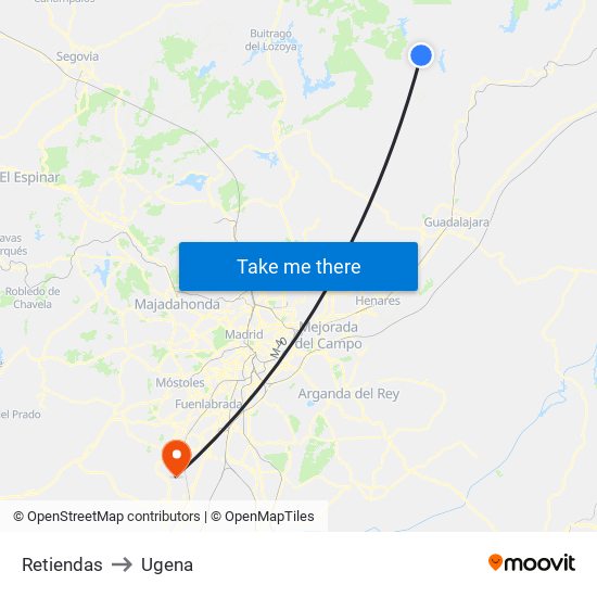Retiendas to Ugena map