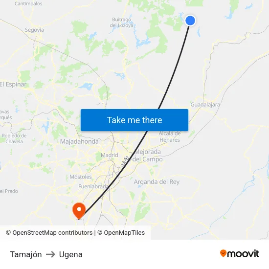 Tamajón to Ugena map
