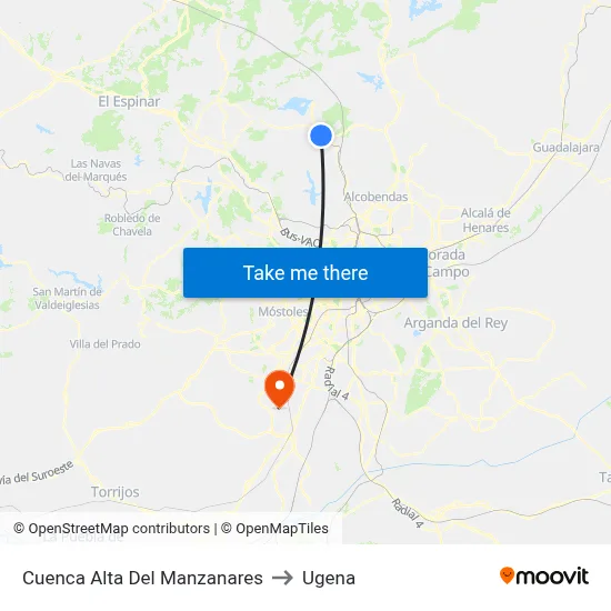 Cuenca Alta Del Manzanares to Ugena map
