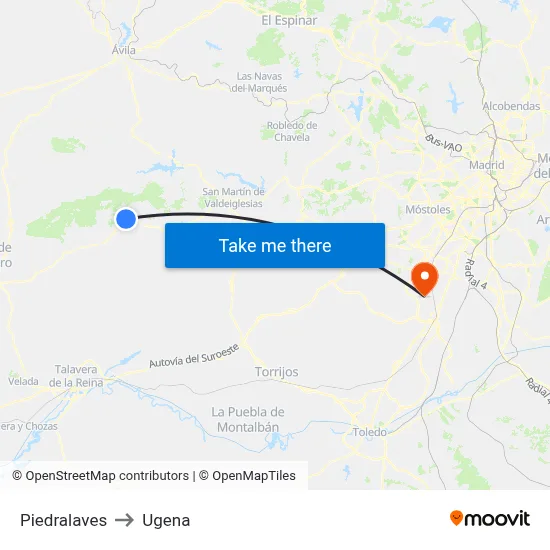 Piedralaves to Ugena map