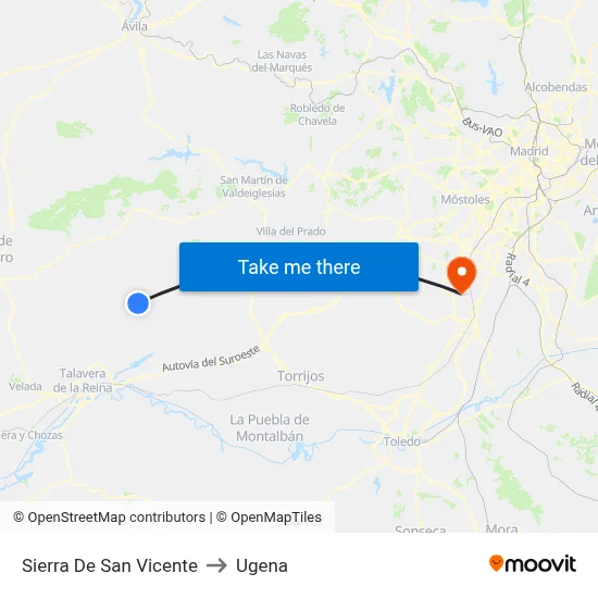 Sierra De San Vicente to Ugena map