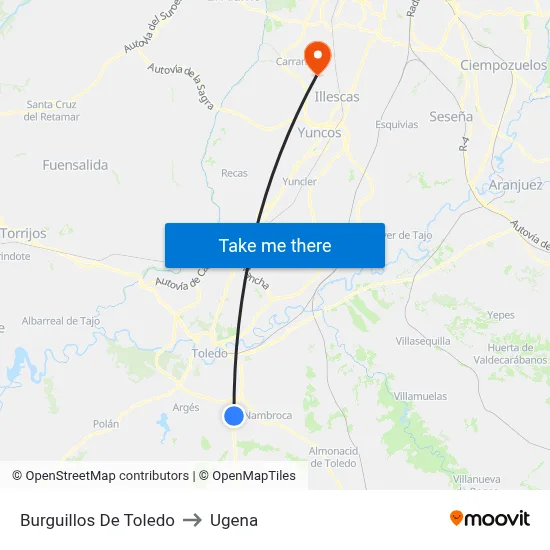 Burguillos De Toledo to Ugena map