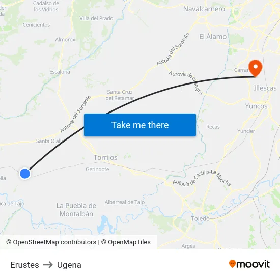 Erustes to Ugena map