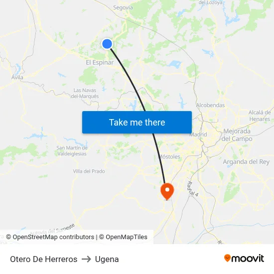 Otero De Herreros to Ugena map