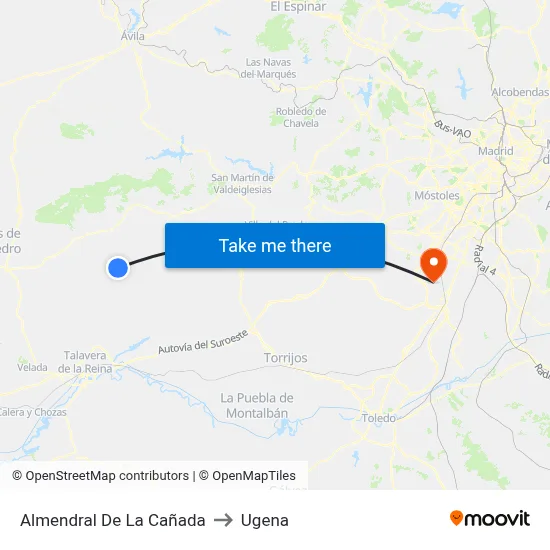 Almendral De La Cañada to Ugena map