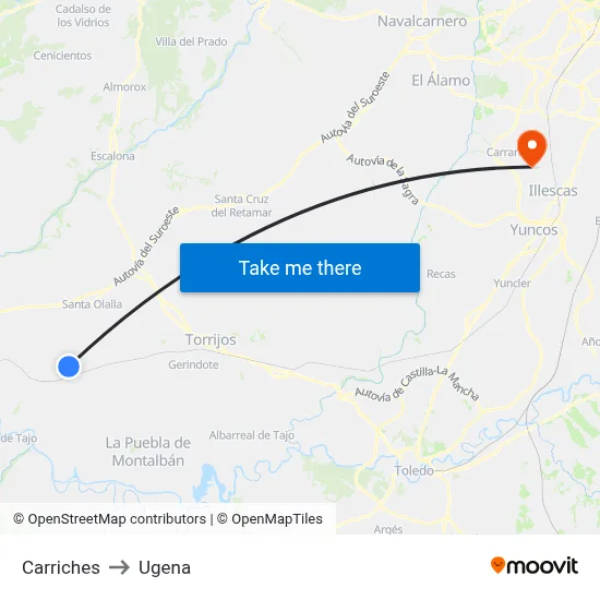Carriches to Ugena map
