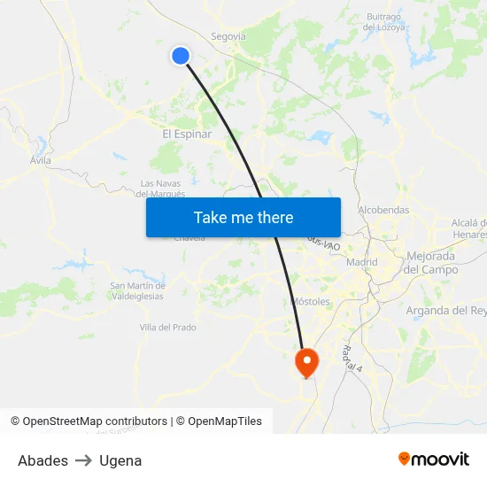 Abades to Ugena map