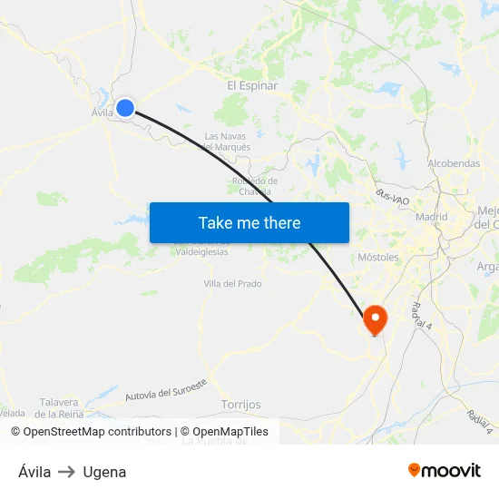 Ávila to Ugena map