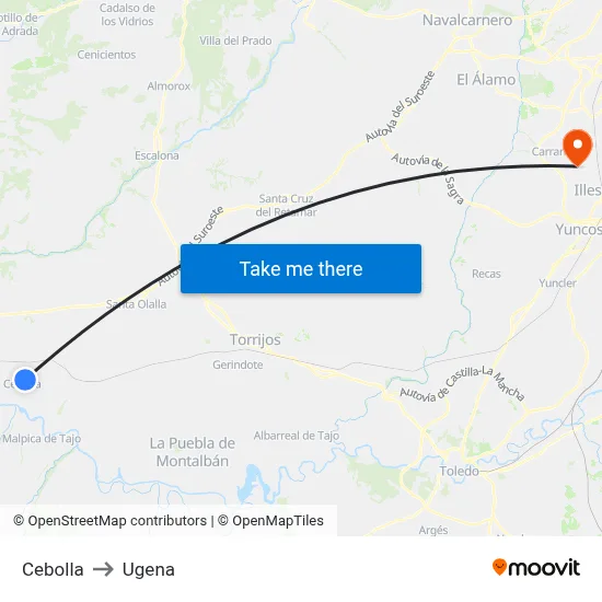 Cebolla to Ugena map