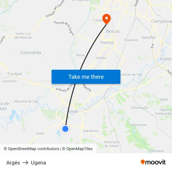 Argés to Ugena map