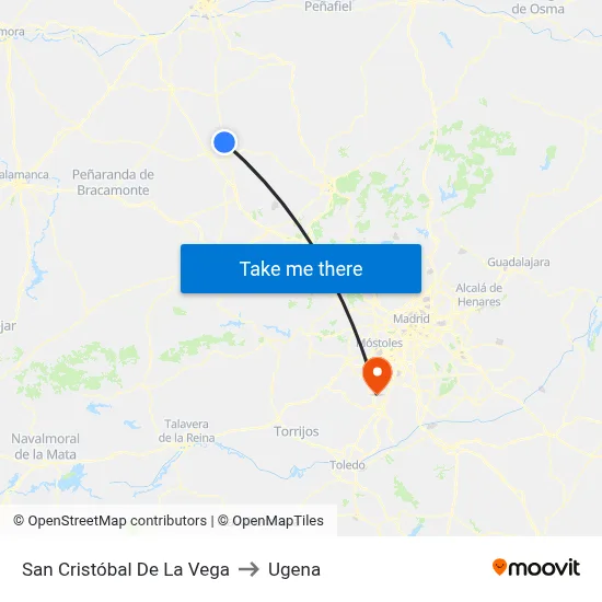 San Cristóbal De La Vega to Ugena map