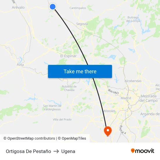 Ortigosa De Pestaño to Ugena map