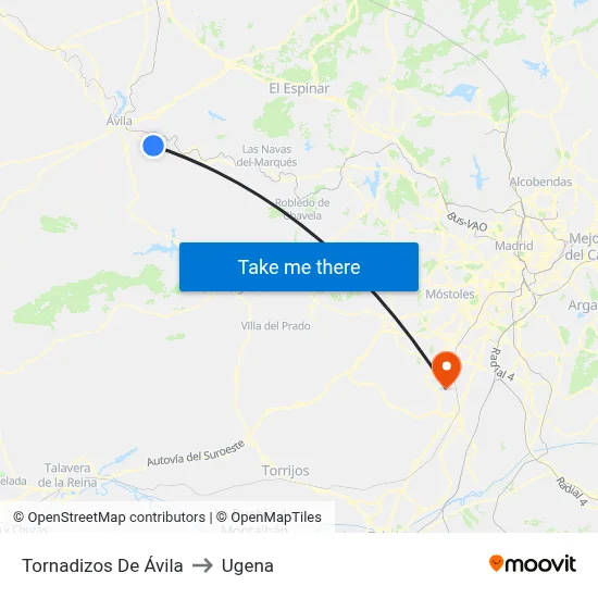 Tornadizos De Ávila to Ugena map