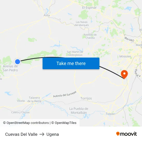 Cuevas Del Valle to Ugena map