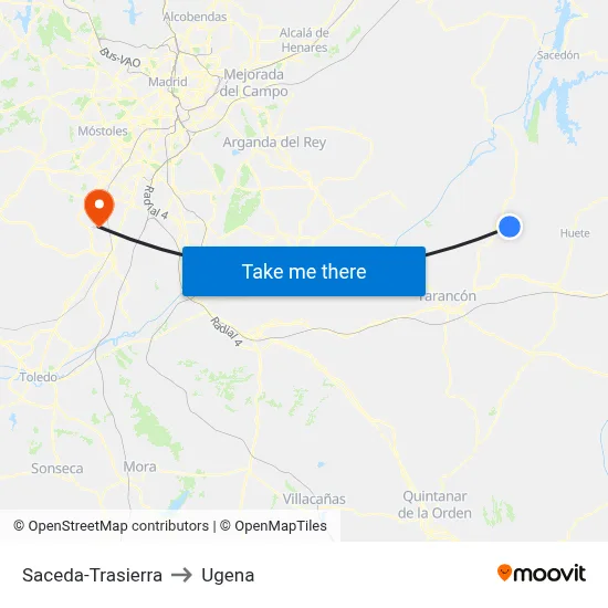 Saceda-Trasierra to Ugena map