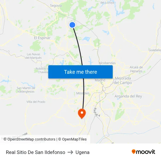 Real Sitio De San Ildefonso to Ugena map