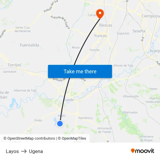 Layos to Ugena map