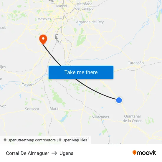 Corral De Almaguer to Ugena map