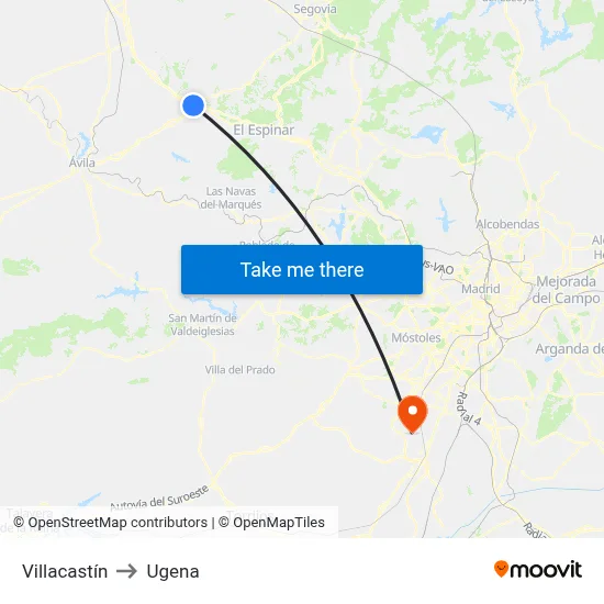 Villacastín to Ugena map