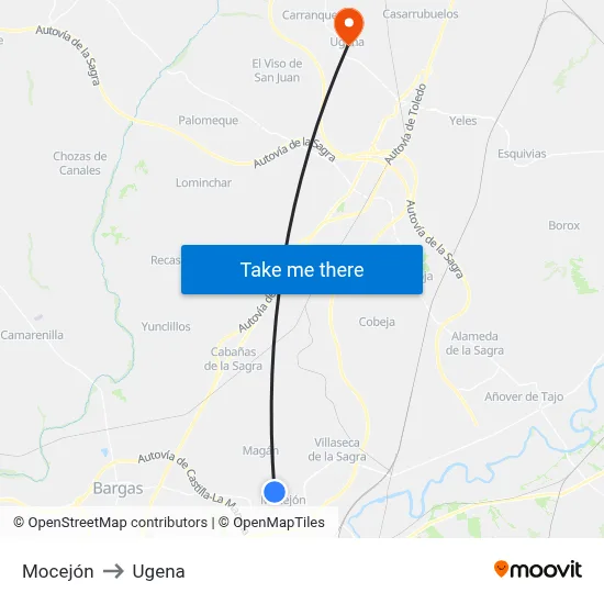 Mocejón to Ugena map
