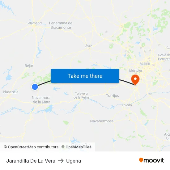 Jarandilla De La Vera to Ugena map