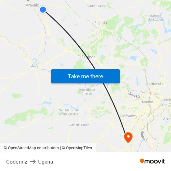 Codorniz to Ugena map