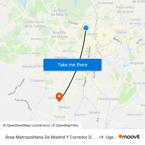 Área Metropolitana De Madrid Y Corredor Del Henares to Ugena map