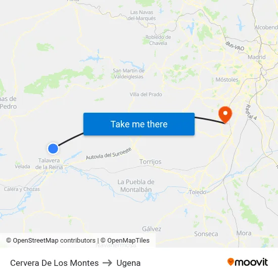 Cervera De Los Montes to Ugena map
