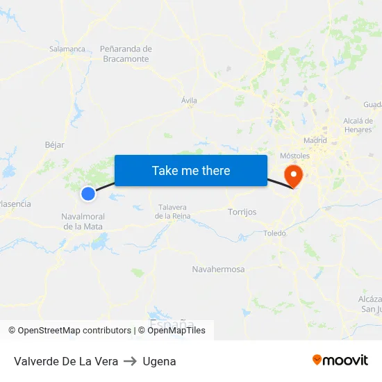 Valverde De La Vera to Ugena map