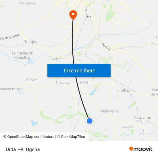Urda to Ugena map
