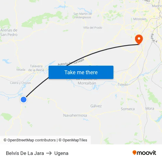 Belvís De La Jara to Ugena map
