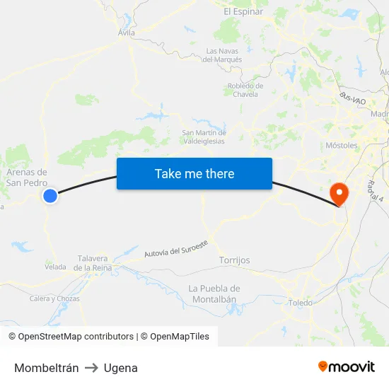 Mombeltrán to Ugena map