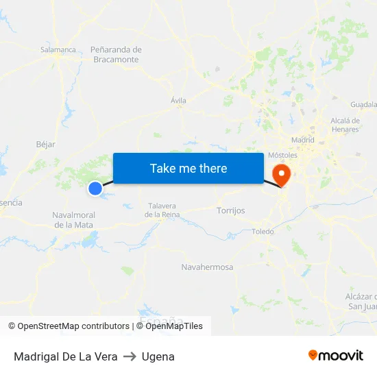 Madrigal De La Vera to Ugena map