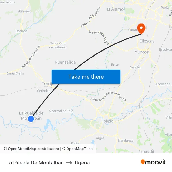 La Puebla De Montalbán to Ugena map