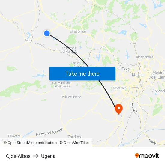 Ojos-Albos to Ugena map