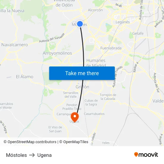 Móstoles to Ugena map