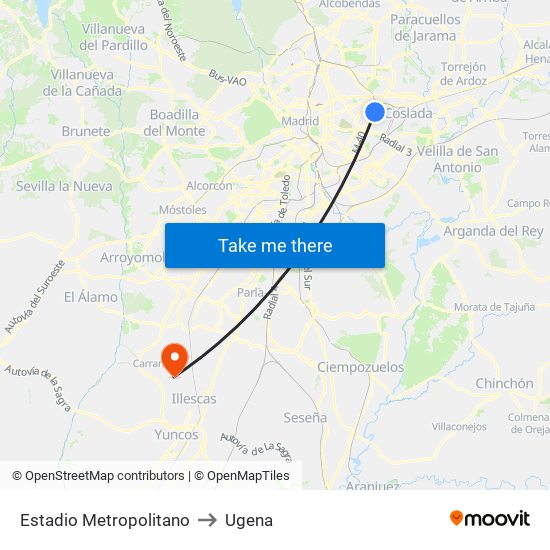 Estadio Metropolitano to Ugena map