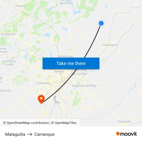 Malaguilla to Carranque map