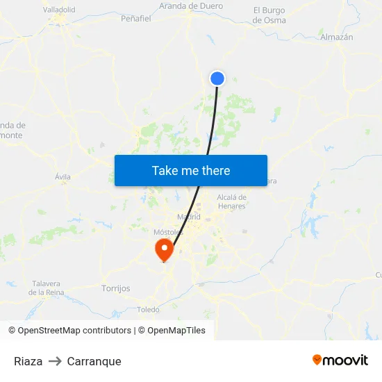 Riaza to Carranque map
