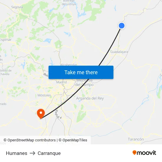Humanes to Carranque map