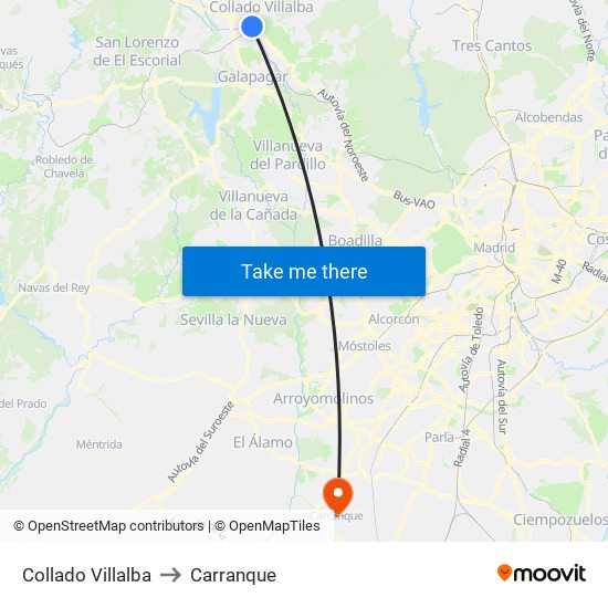 Collado Villalba to Carranque map