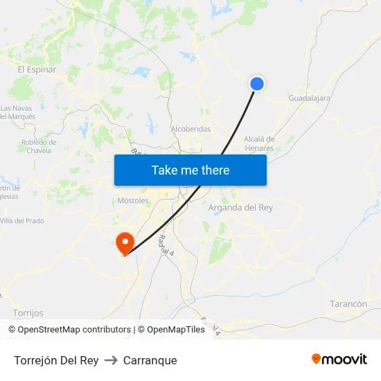 Torrejón Del Rey to Carranque map