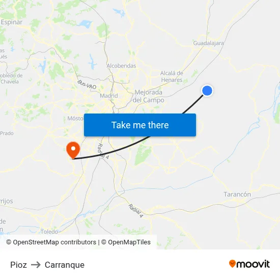 Pioz to Carranque map