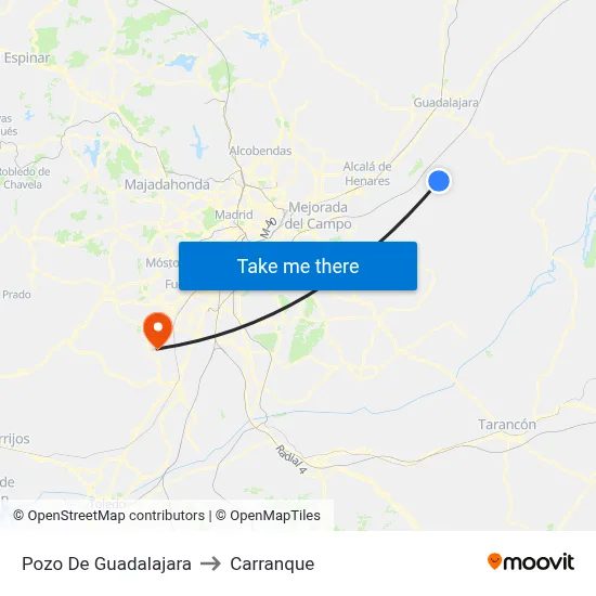 Pozo De Guadalajara to Carranque map
