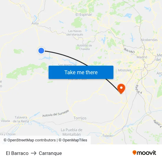 El Barraco to Carranque map
