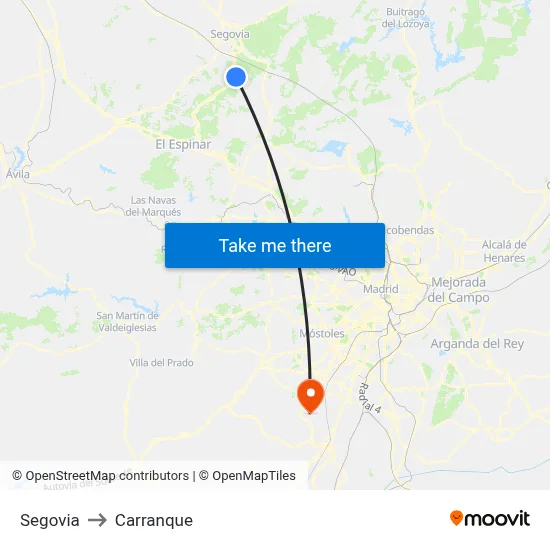 Segovia to Carranque map