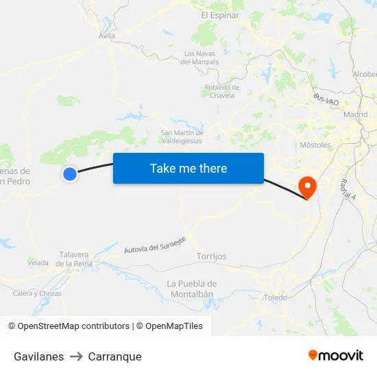 Gavilanes to Carranque map