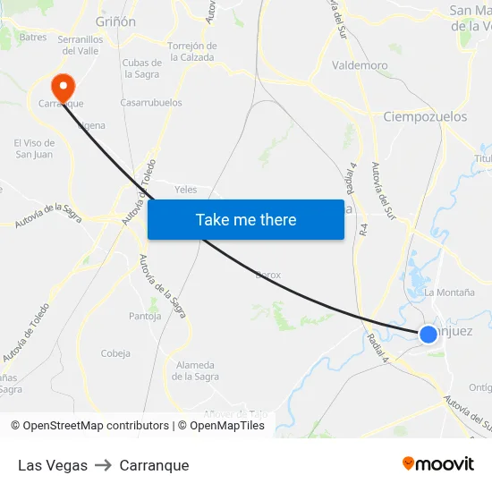 Las Vegas to Carranque map