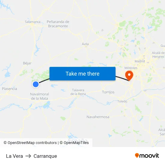 La Vera to Carranque map